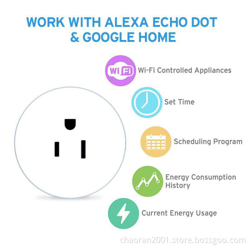 2019 FCC CE Approval Alexa Google Home Wifi Socket Outlet Smart Plug 10A Us Standard Wifi Smart Home Devices